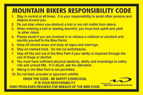 Whistler Blackcomb Bike Responsibility Code