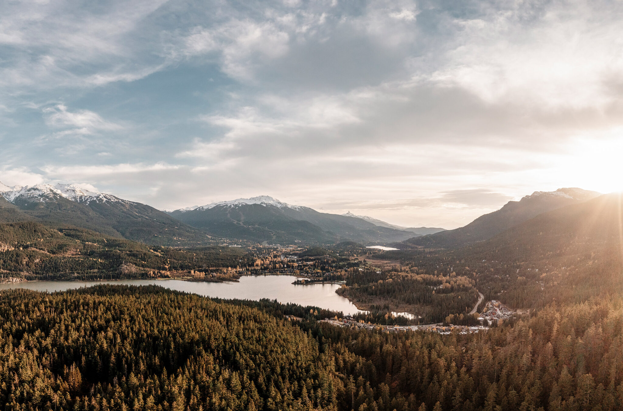 A shot of Whistler taken in the fall with the Coast Mountains in the background.