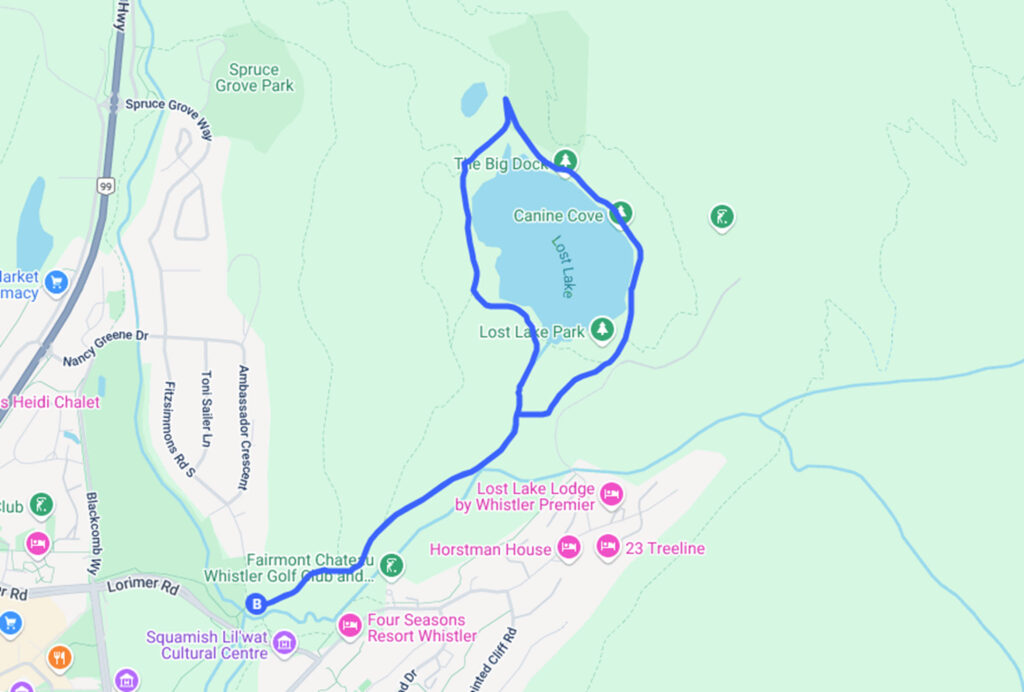 A map of the Lost Lake Loop in Whistler.