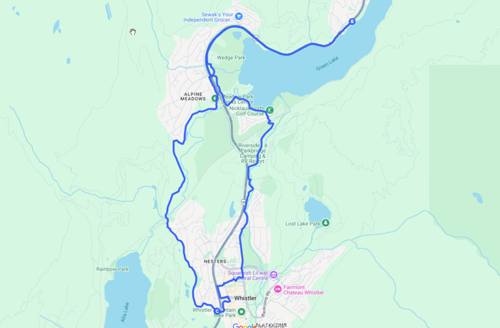 Whistler Village to Green Lake, 17 kilometre run.