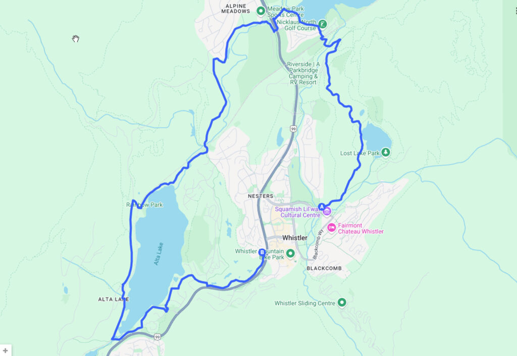 A scenic, 14-kilometre running route around the Whistler Valley.