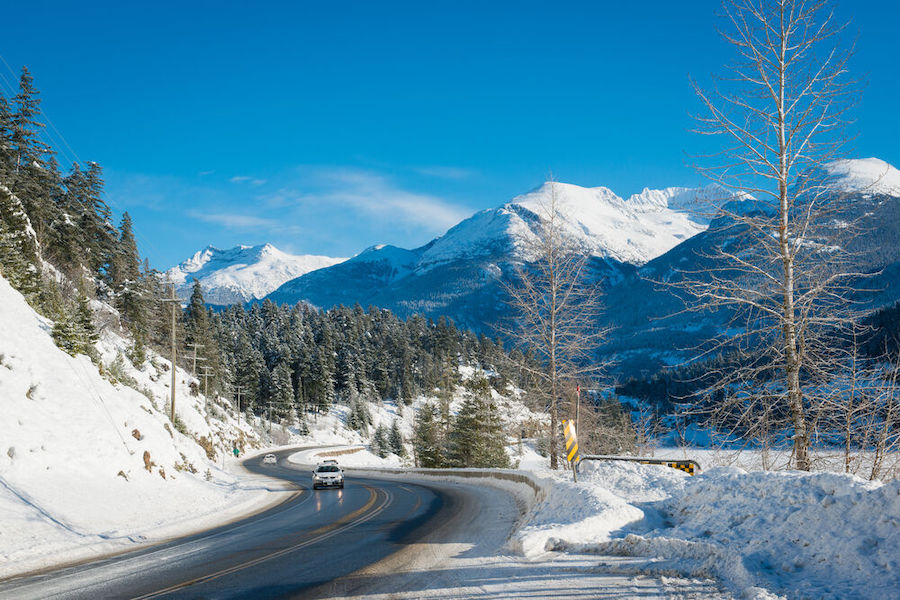 The Sea to Sky Highway in winter. 