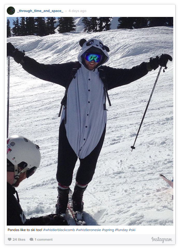 Skiing in a Panda Onesie