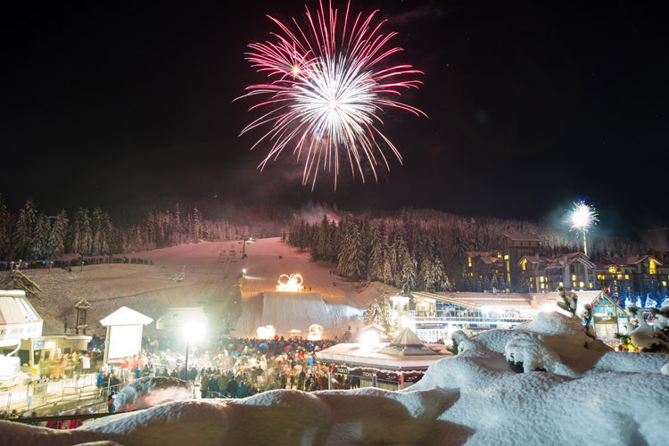 New Years fireworks over skiers plaza