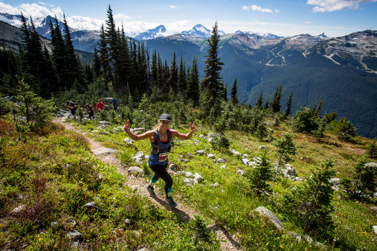 Smiling runner during the 5 Peaks trail running series in Whistler