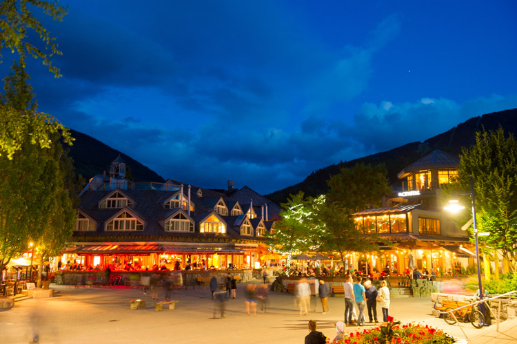 Whistler village on a clear spring night