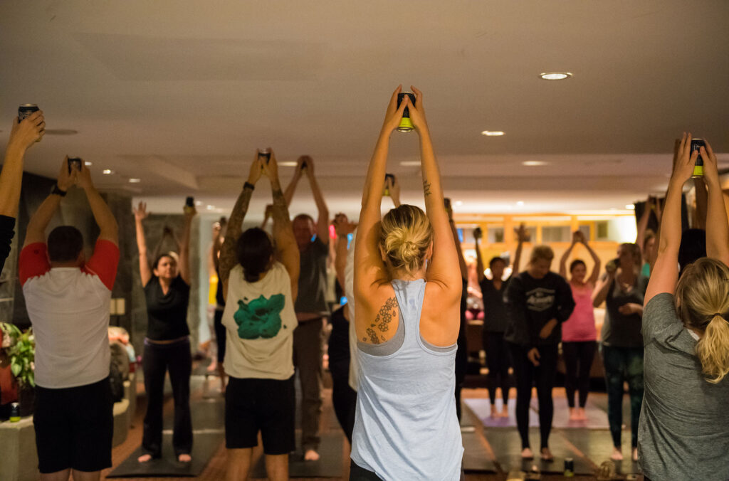 Yoga at the Whistler Village Beer Festival comes with a free can of beer!