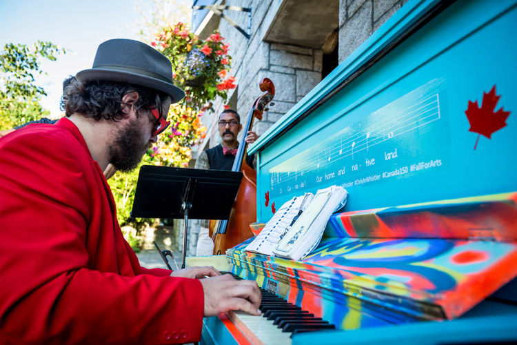 Musicians playing at Fall for Arts kick off party 