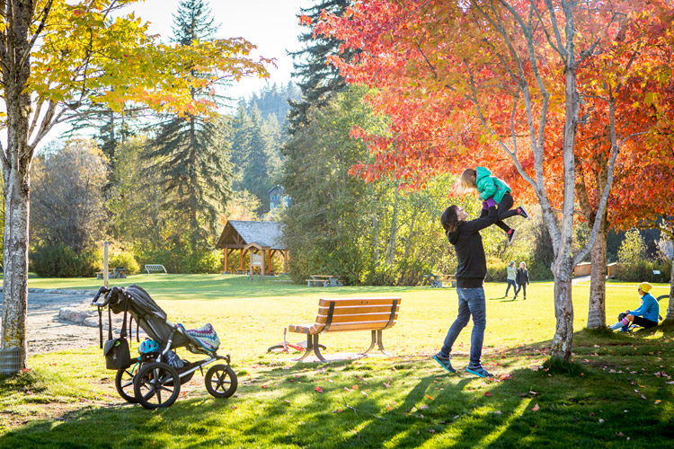 Family playing at Rainbow park in Whistler