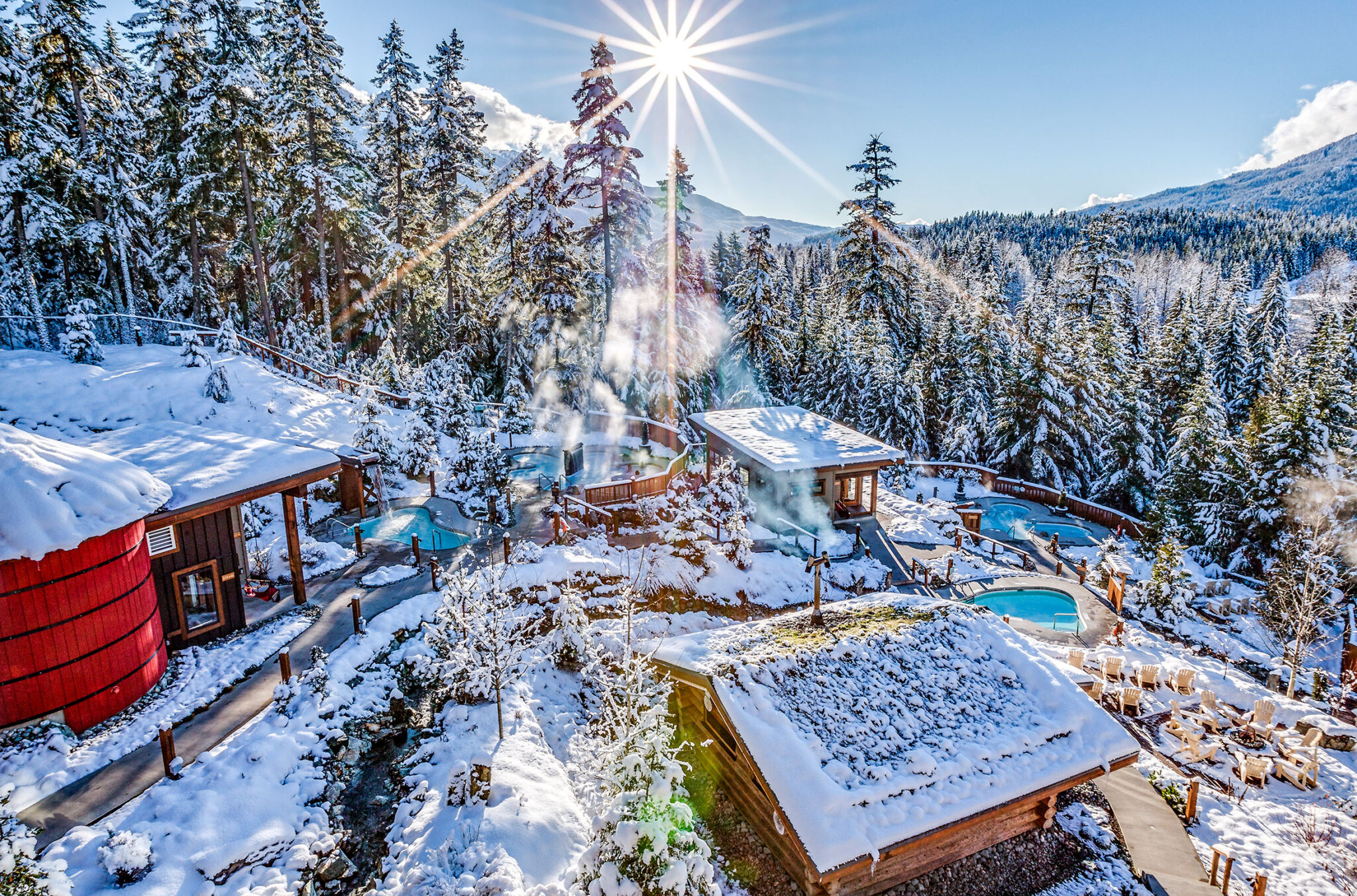 A shot of Scandinave Spa in the winter sunshine.