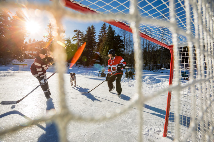 Pond hockey on Green Lake. Whistler, BC.