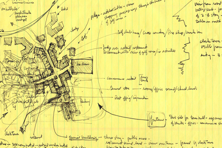 Eldon Beck's original sketches of the Whistler Village design.