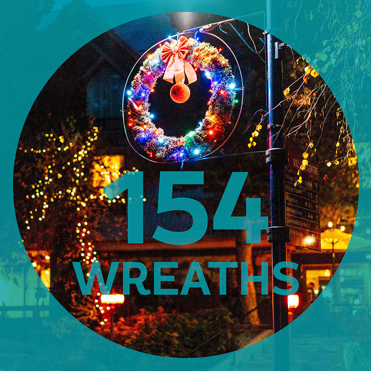 Festive wreaths adorn lamposts all over Whistler during the festive season.
