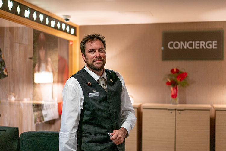 Stephen Baumberg at his concierge desk at the Westin Resort & Spa.