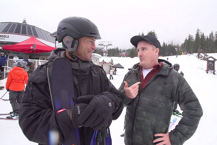 Brandon talks to an Aussie skier about why he came to Whistler.