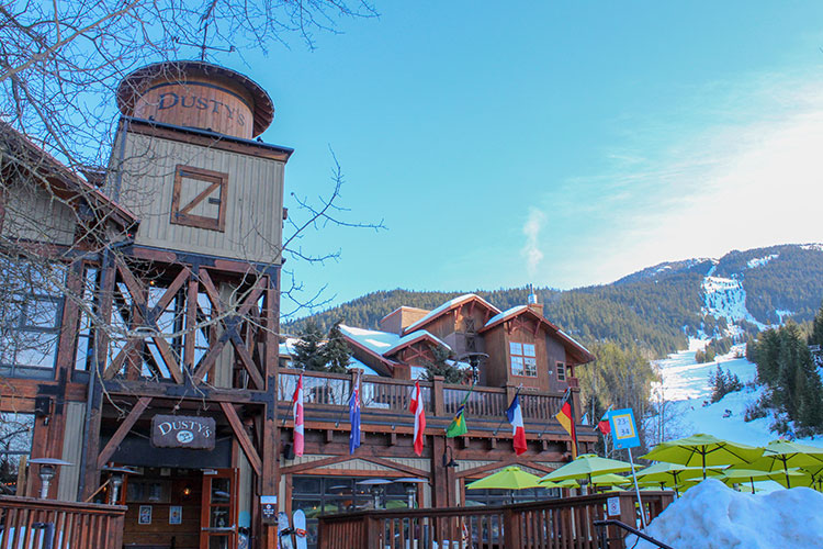 The outside of Dusty's Bar & BBQ in Creekside, Whistler.