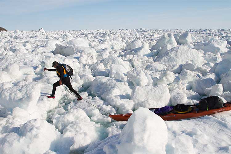 Jon Turk traversing the ice.