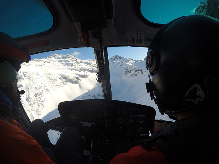 Taking in the Whistler mountain views from the helicopter