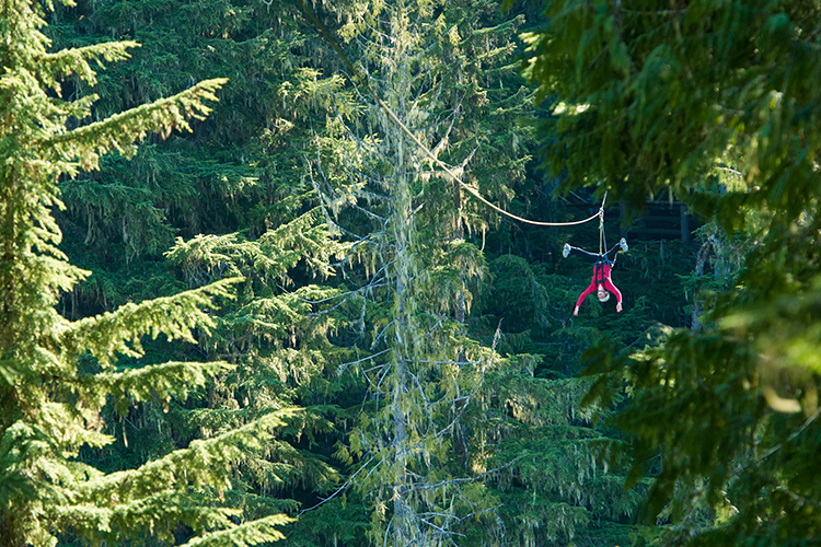 Fall ziplining upside-down in Whistler