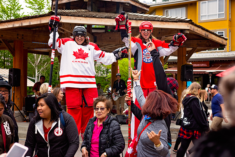 Hockey players on stilts for May long weekend in Whistler