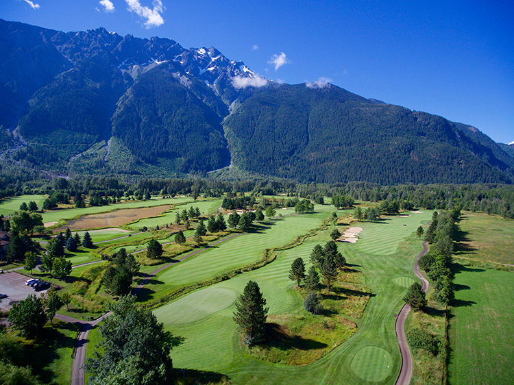 The Big Sky Golf Club course under Mount Currie