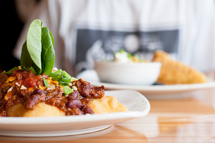 A plated bannock taco at the Thunderbird Cafe