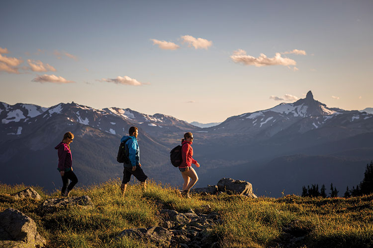 Alpine hiking with the Black Tusk in the distance. 