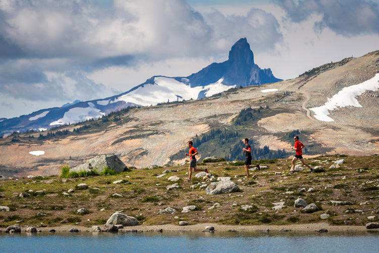 Runners going past Black Tusk in Whistler