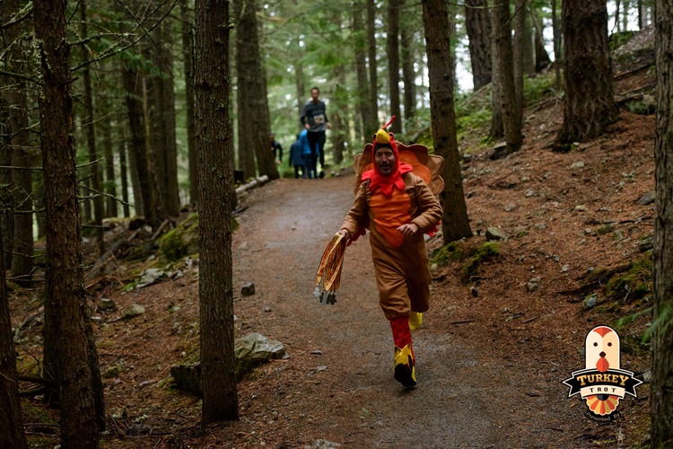 Man running dressed as a turkey