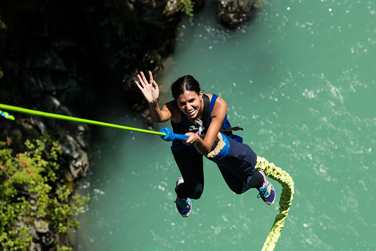 Woman bungee jumping in Whistler