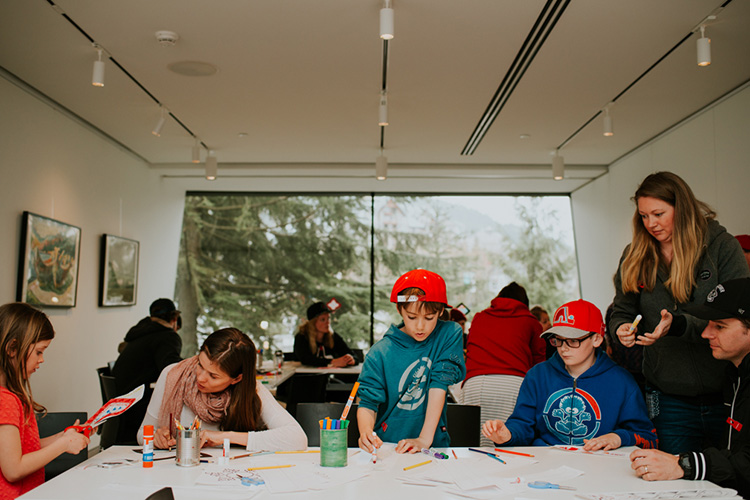 Kids drawing at the Audain Art Museum