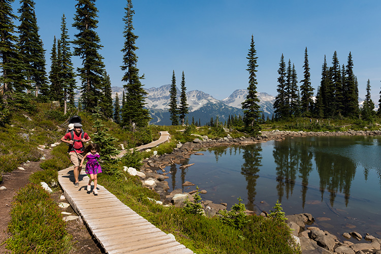 Dad hiking with kids on Whistler Mountain