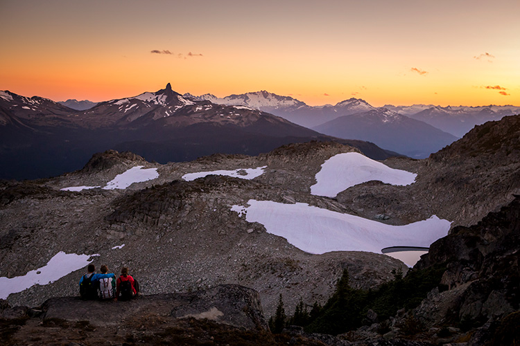Hikers watching the sunset in the Whistler alpine