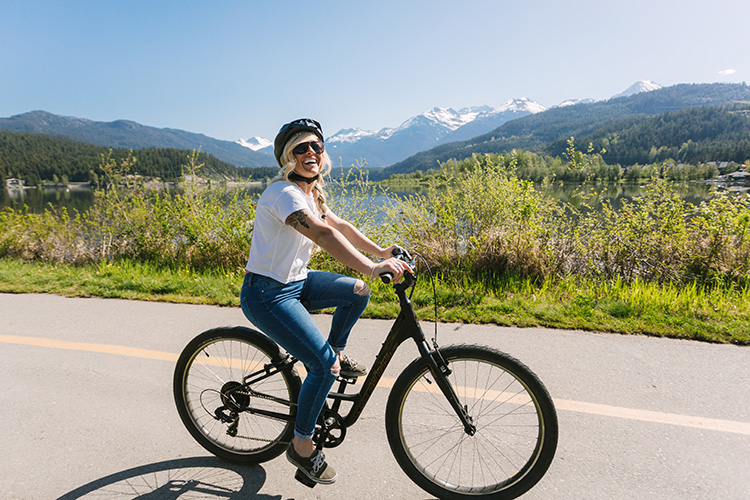 Person riding a cruiser bike on the Valley Trail