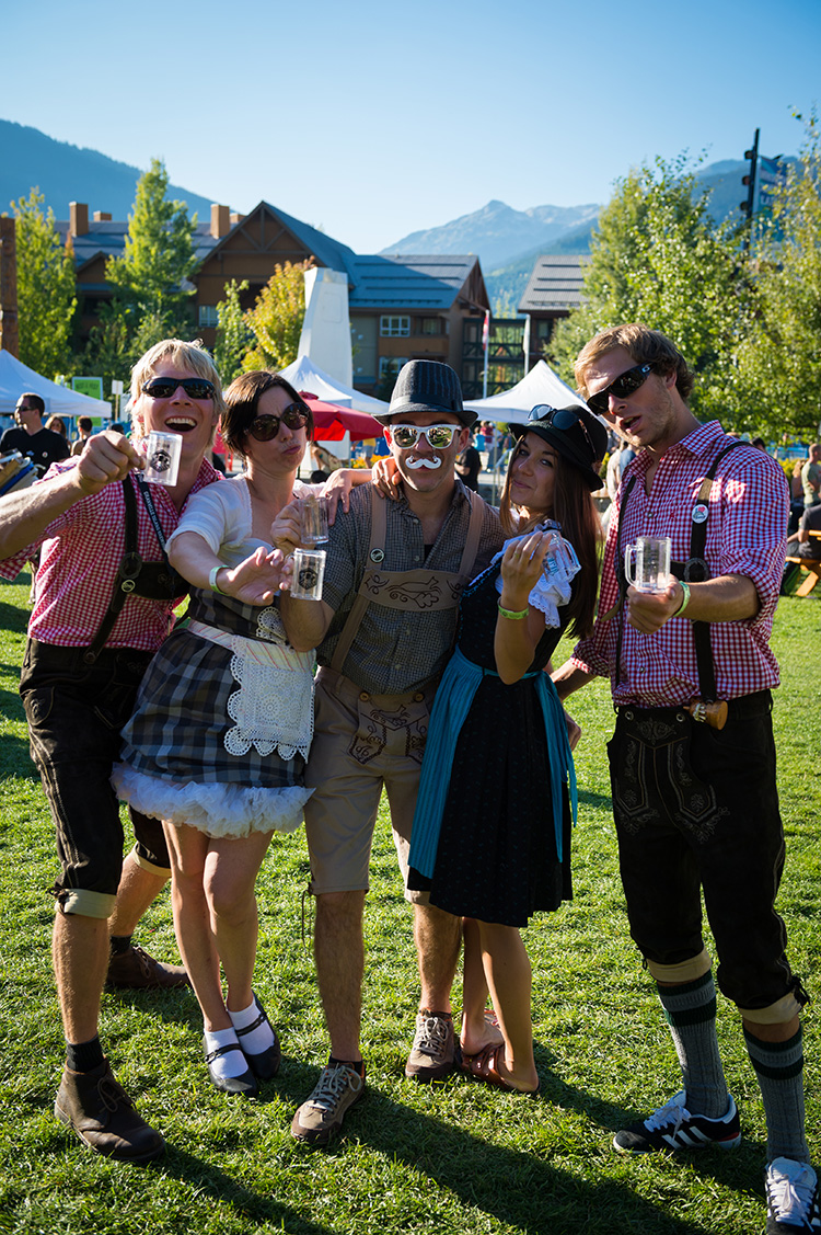 Friends in lederhosen at the Whistler Village Beer Festival