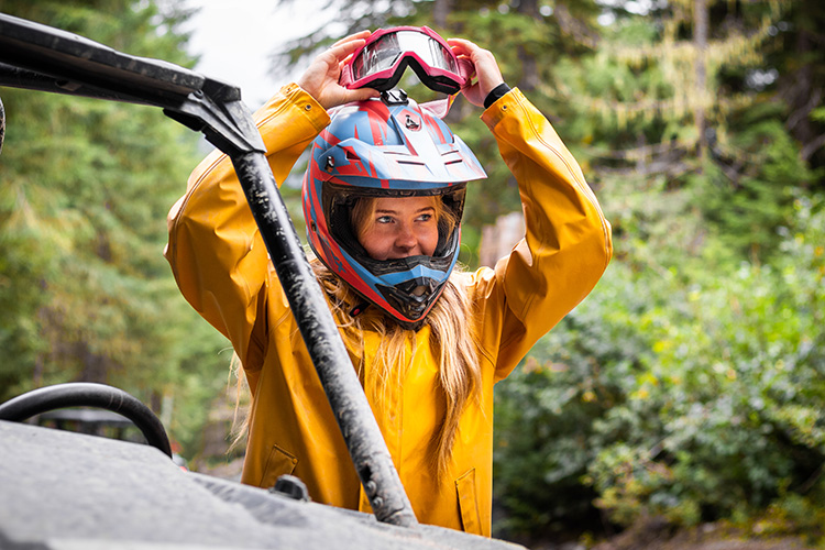 Guest puttig on helmet and goggles for RZR tour