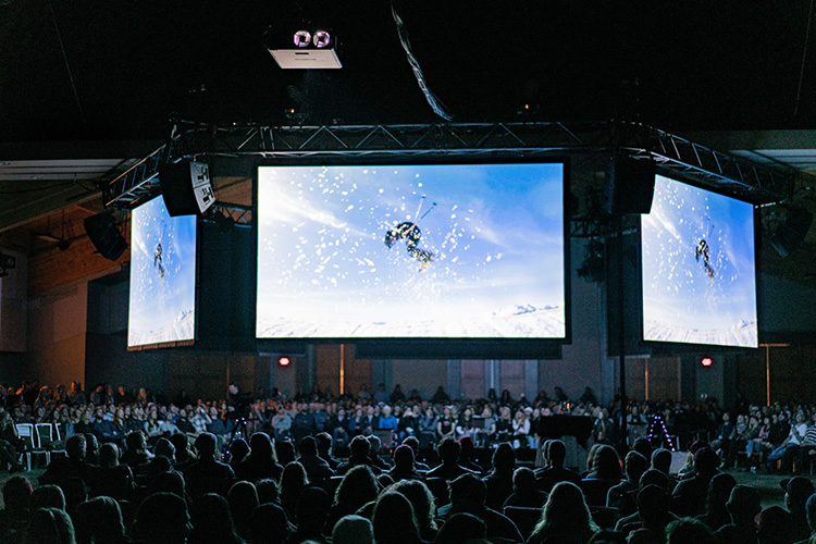 Crowd watching ski film in Whistler Conference Centre