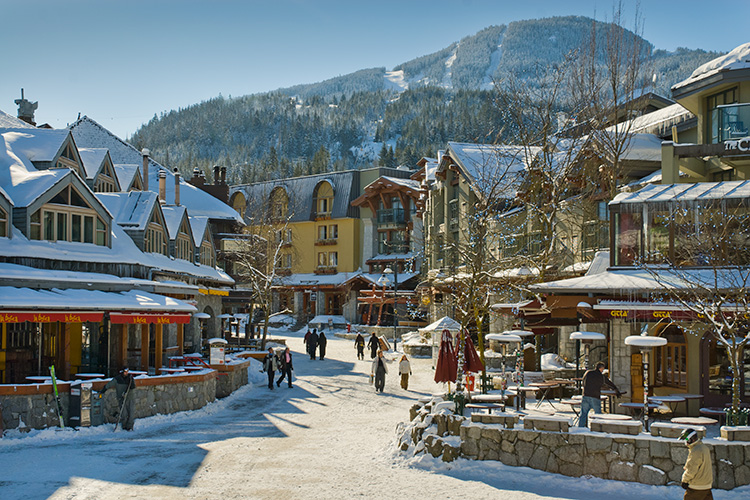 Whistler Village covered in snow