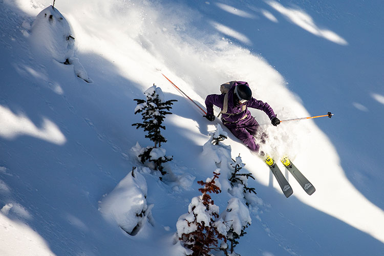 A skier turns in the powder on Whistler Blackcomb.