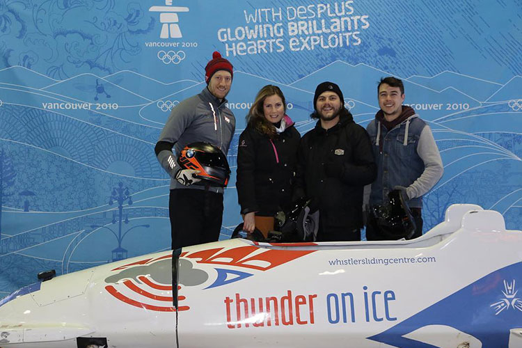 Kristen poses with her bobsleigh team at the Whistler Sliding Centre.