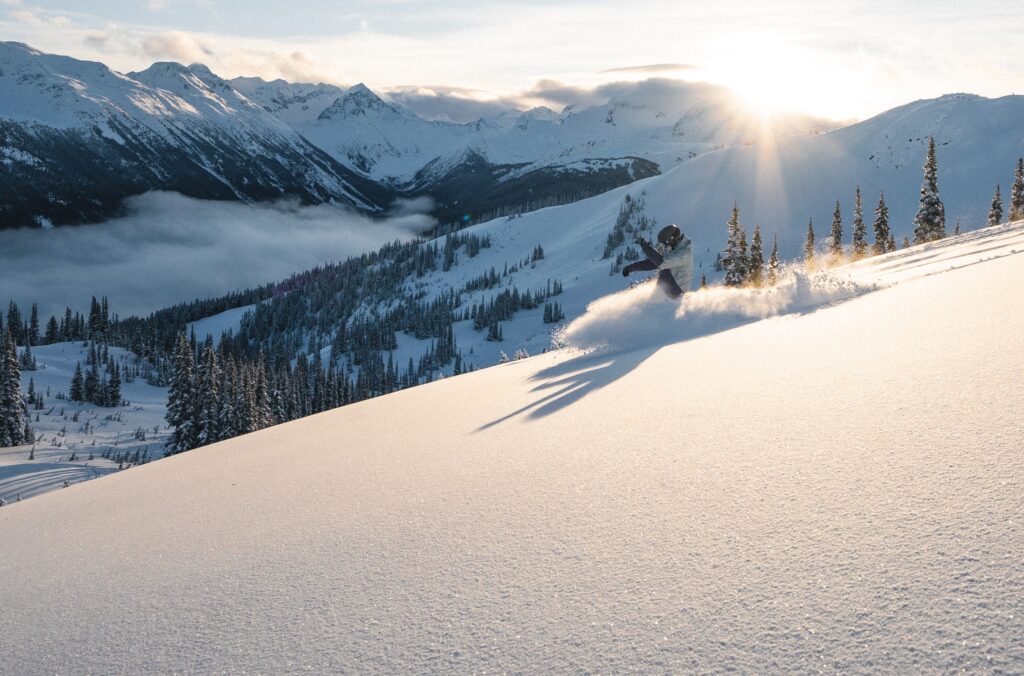 Snowboarder in fresh powder