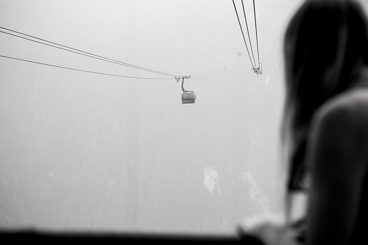 Moody skies on the PEAK 2 PEAK Gondola in Whistler.