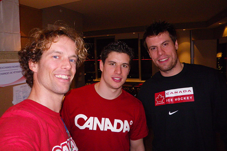 Justin Lamoureux with Sydney Crosby and Shea Weber