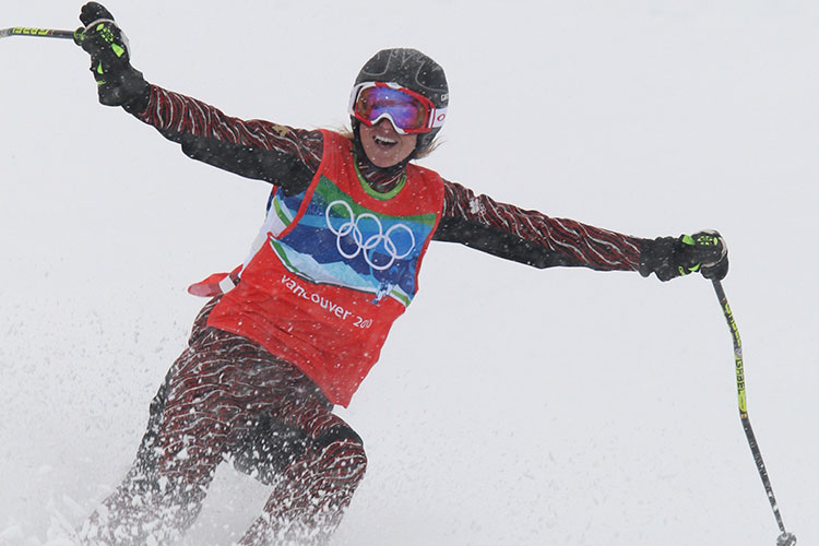 Asheligh McIvor finishes her gold-winning run at the 2010 Olympic Winter Games.