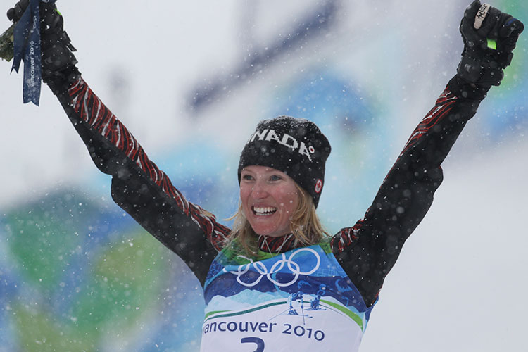 Ashleigh McIvor on the top spot of the podium at the 2010 Winter Olympic Games.