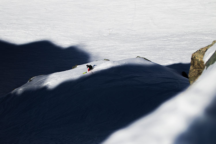 A skier tackles a black diamond run on Whistler Blackcomb. 