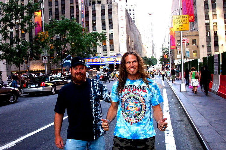 The Hairfarmers walk down a street in New York.