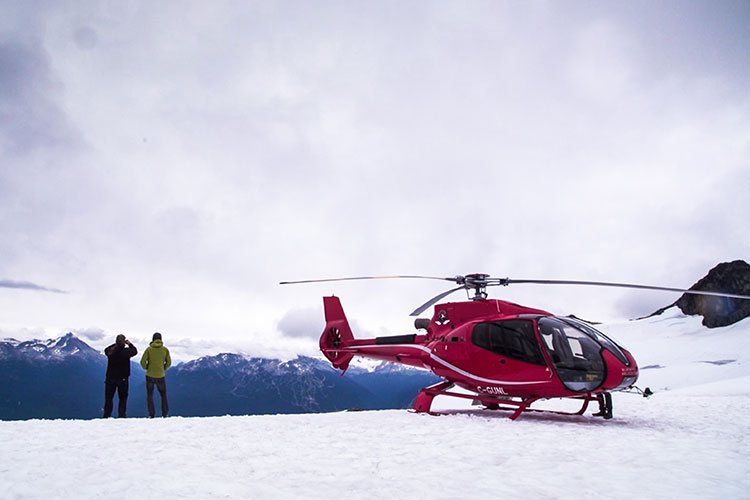 The Hairfarmers admire the view while on a heli sightseeing tour in Whistler.