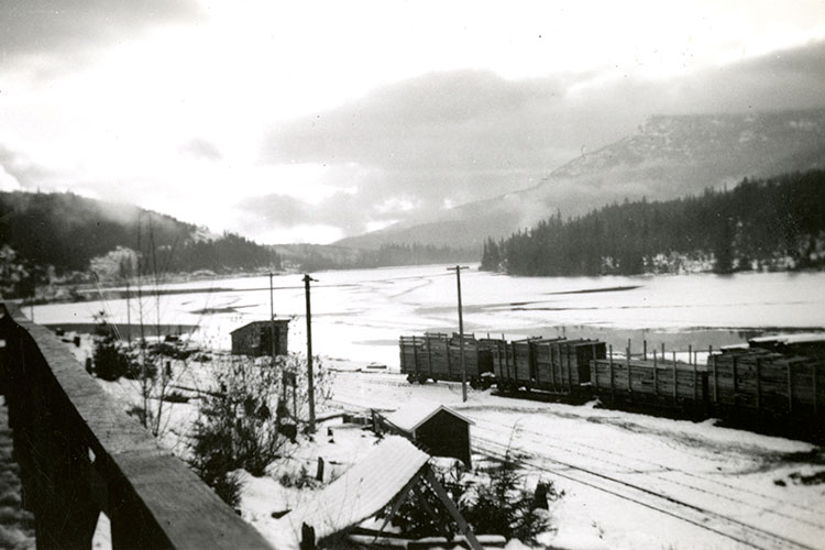 An archival photograph of the Parkhurst Sawmill on Green Lake in Whistler.