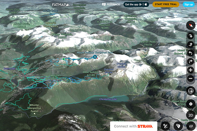 A shot of what a Whistler FATMAP screen would look like on the app.